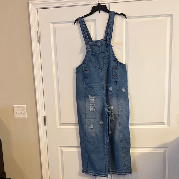 No Brand Name Denim - Denim Blue Distressed Jumpsuit